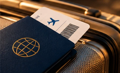Passaporte com cartão de embarque sobre uma mala